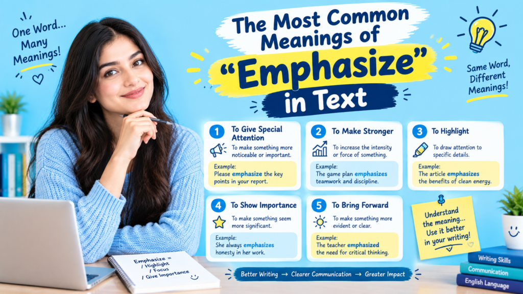 The Most Common Meanings of Emphasize in Text